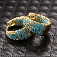 Golden Tone Turquoise Beaded Hoop Earrings