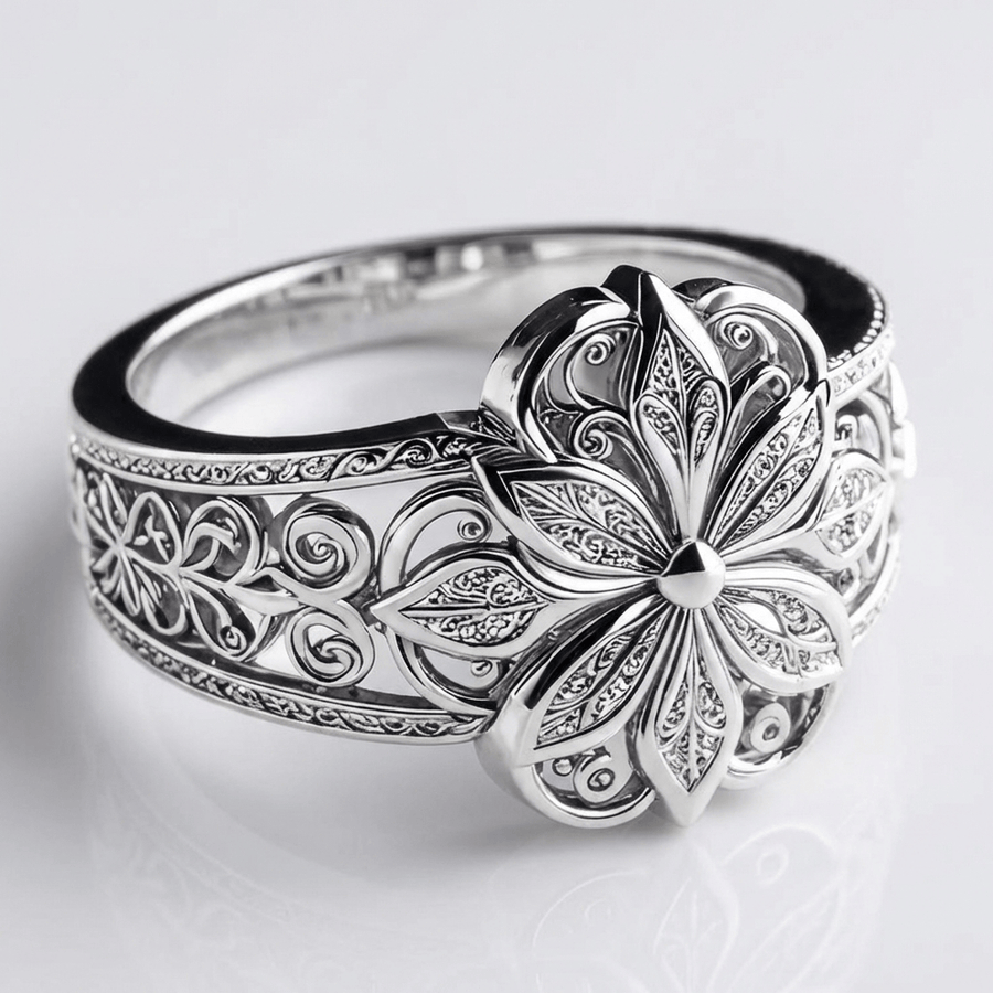 Silver Flower Zirconia Ring