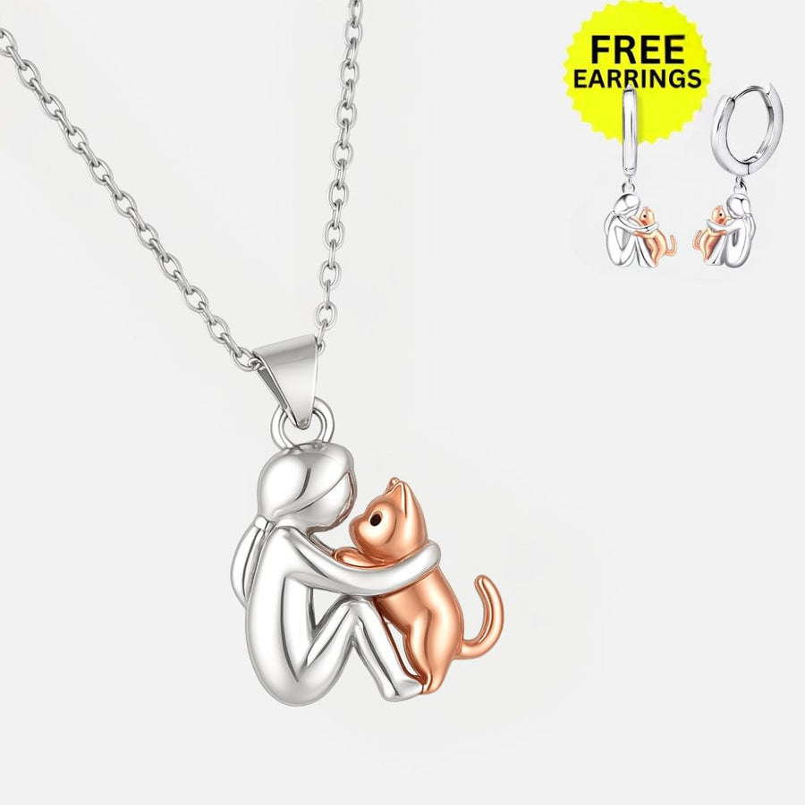 Crystal Cat Hug Necklace Set