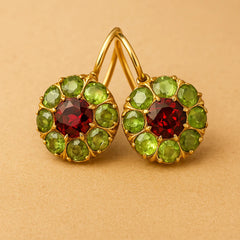 Retro Round Crystal Earrings in Green and Red
