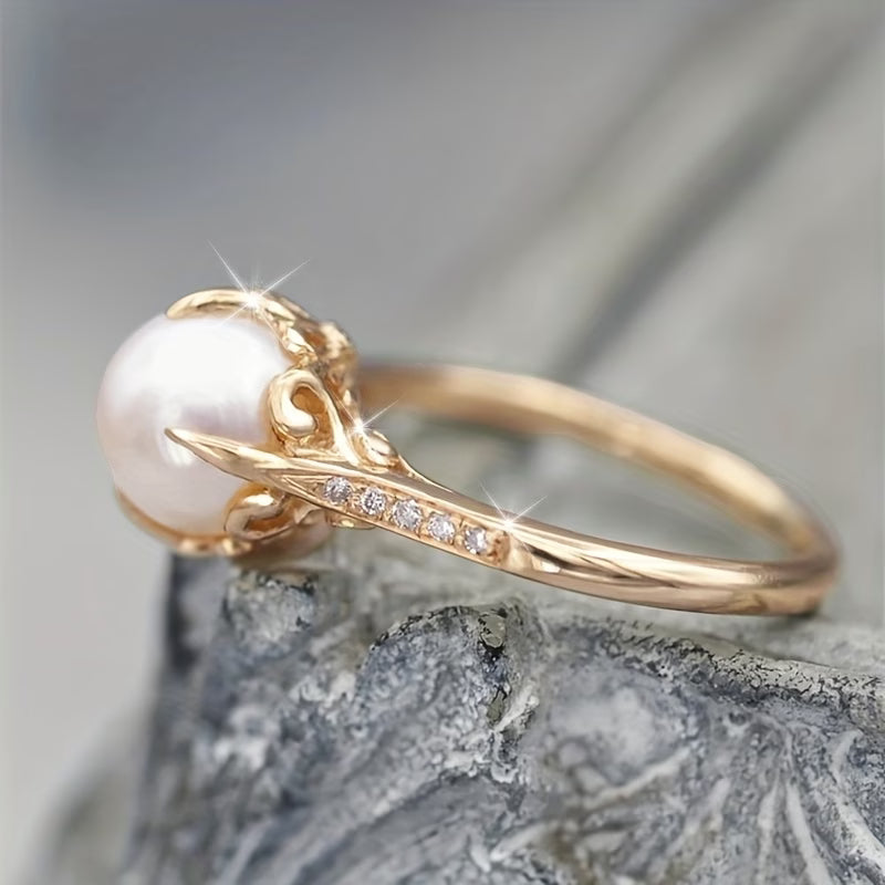 Delicate Pearl Crystal Ring