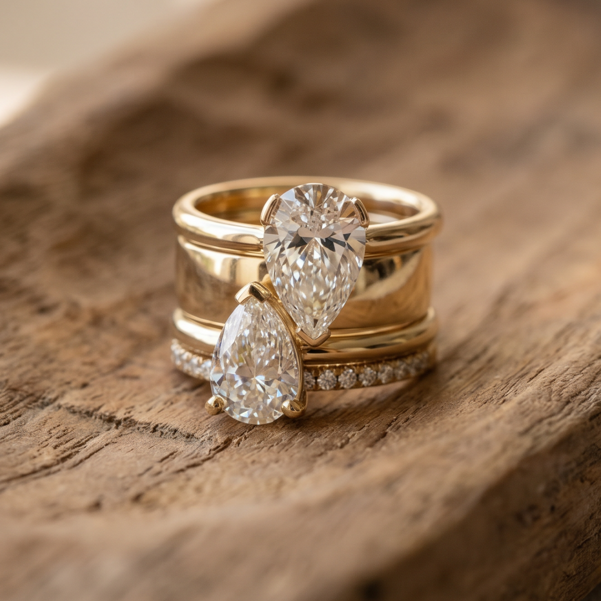 Vintage Double Zirconia Drop Ring