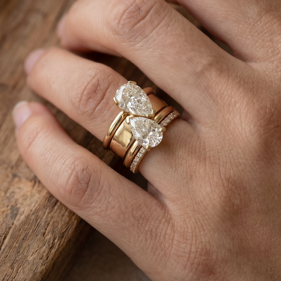 Vintage Double Zirconia Drop Ring