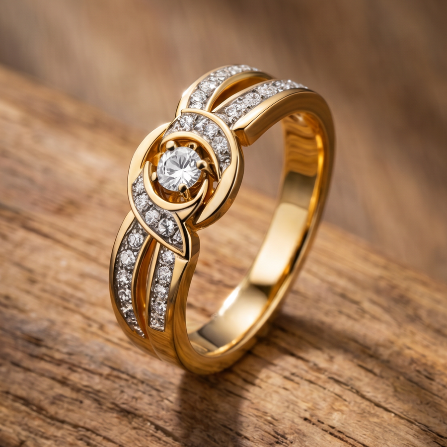 Golden Infinity Crystal Ring
