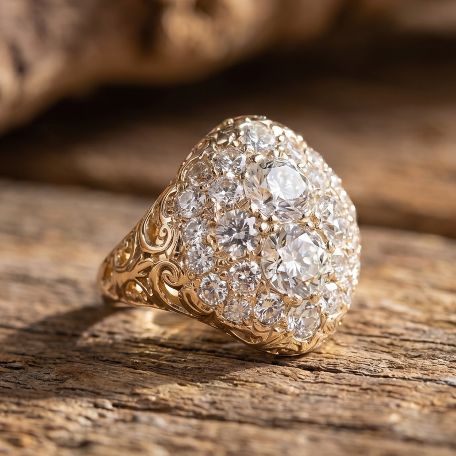 Vintage Gold Ring with Round Diamonds