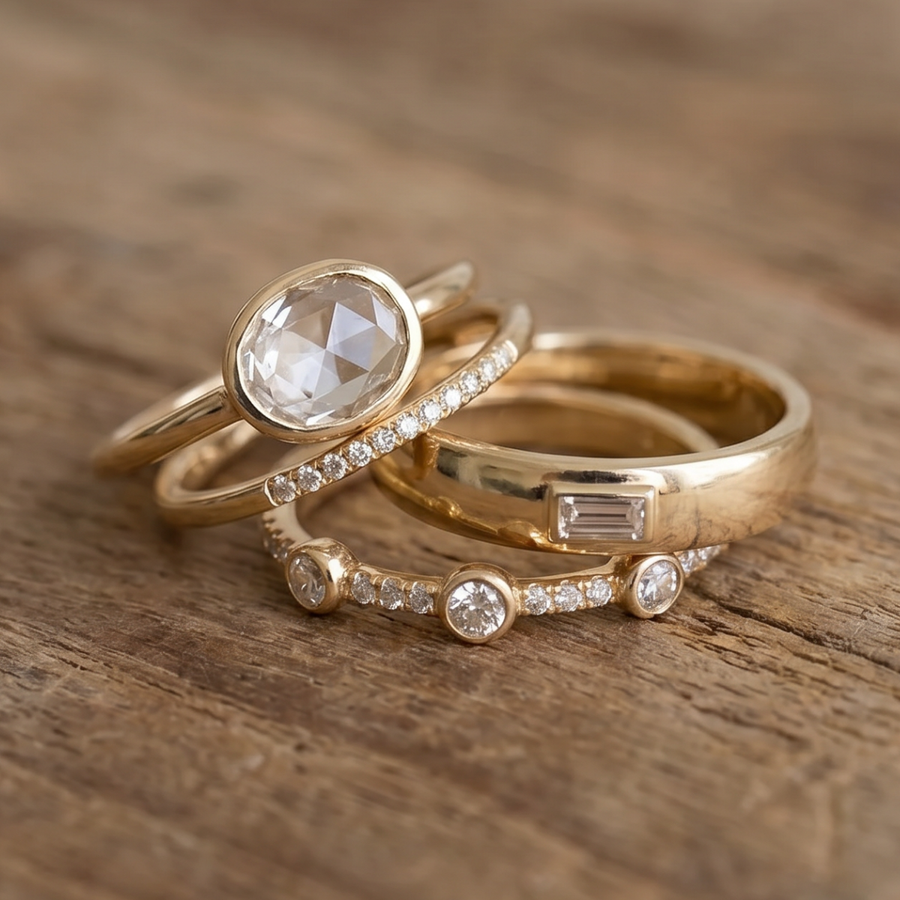 Lily Vintage Gold Zirconia Ring Set