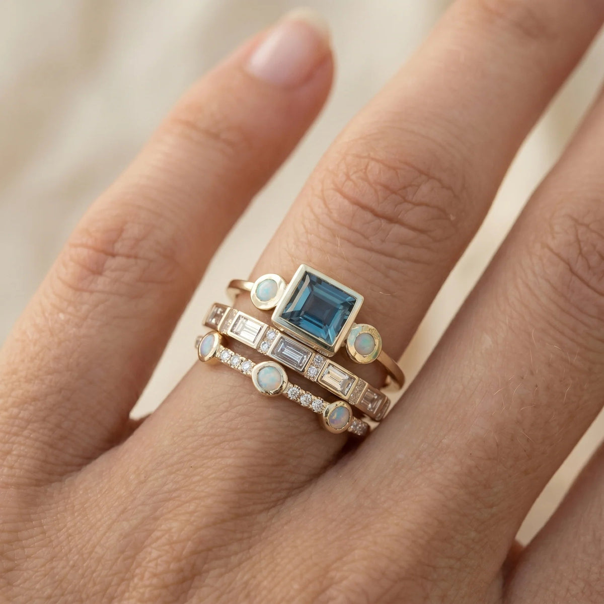Ocean Vintage Crystal Ring Set