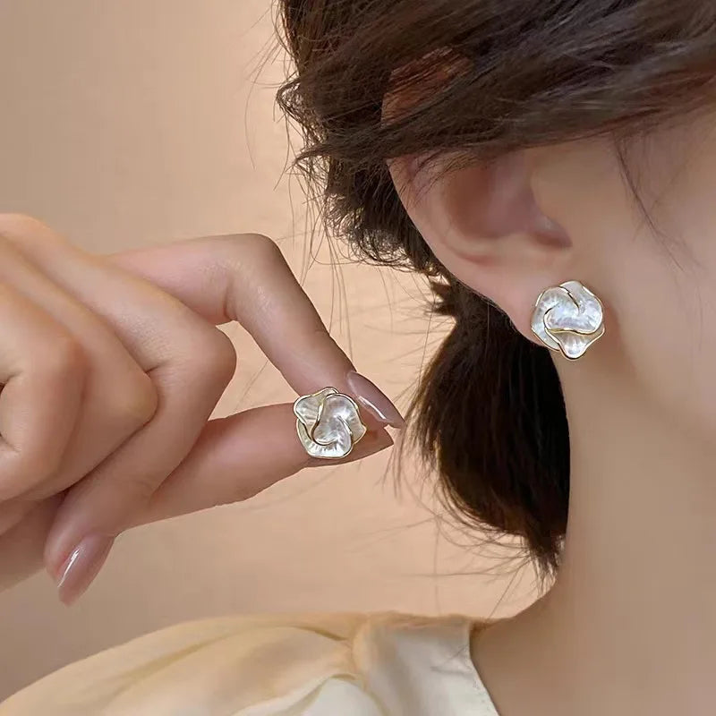 Pearl Petal Stud Earrings