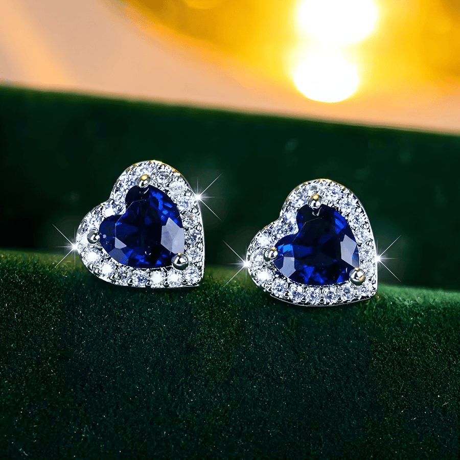Sapphire Heart Stud Earrings