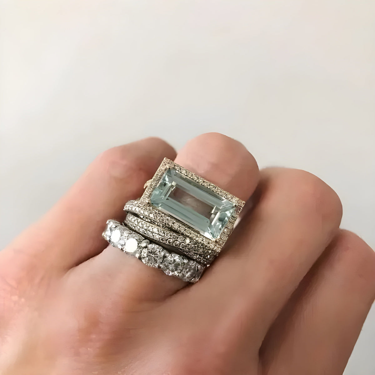 Vintage Silver Turquoise Glass Ring Set II
