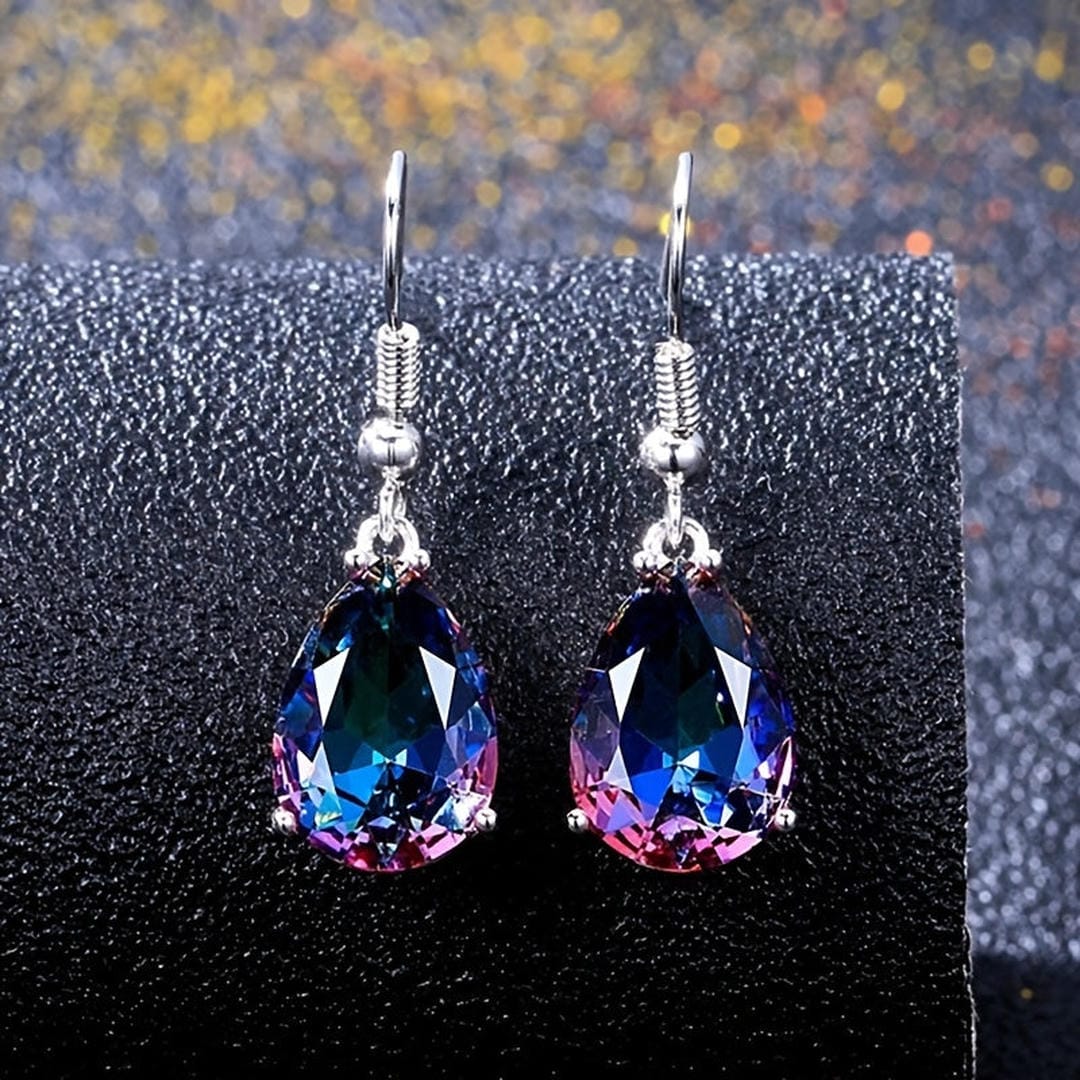 Mystic Sapphire Stone Hoop Earrings