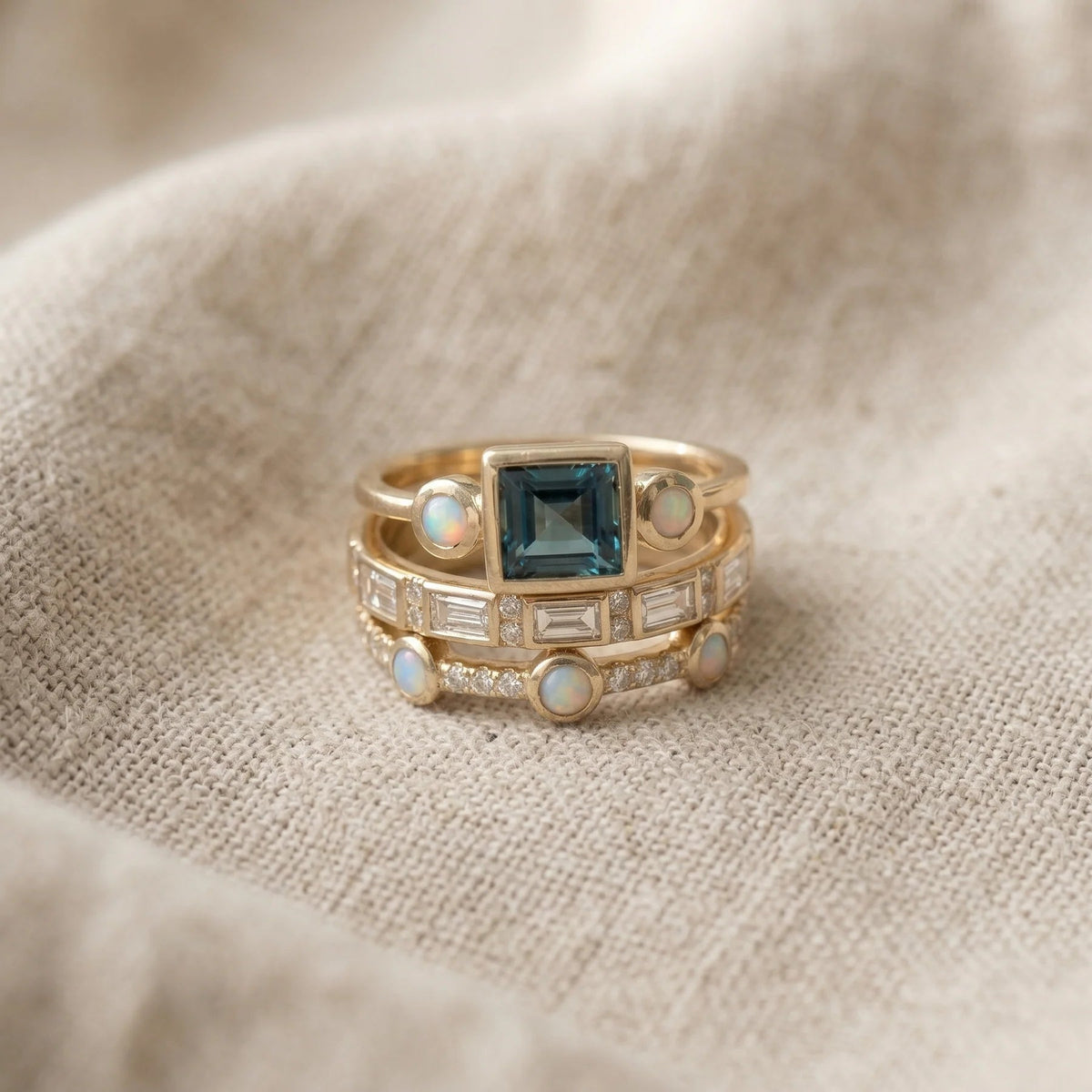Ocean Vintage Crystal Ring Set