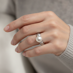 Pearl Cocktail Ring with Cubic Zirconia Accents