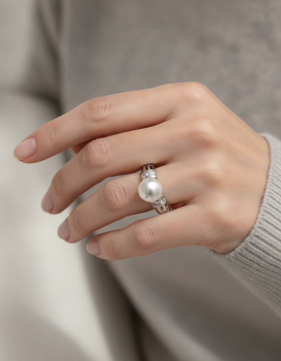 Pearl Cocktail Ring with Cubic Zirconia Accents