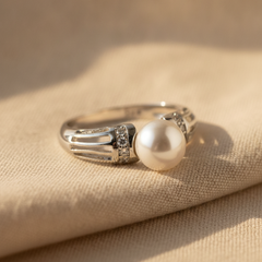 Pearl Cocktail Ring with Cubic Zirconia Accents