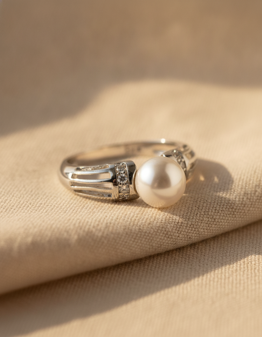 Pearl Cocktail Ring with Cubic Zirconia Accents