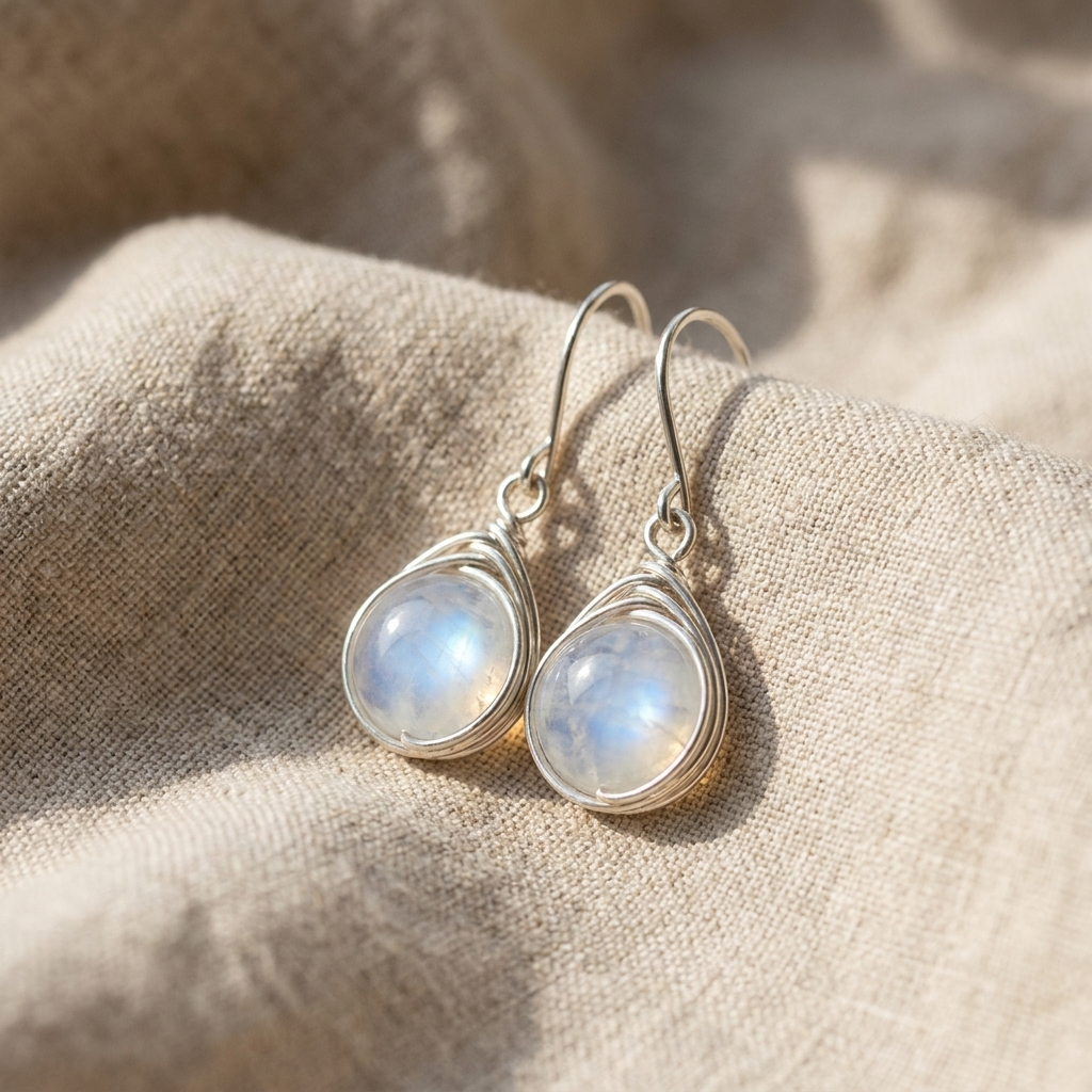 Moonstone Round Drop Earrings