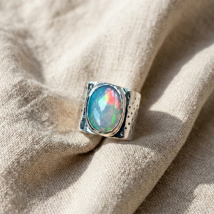 Iridescent Oval Stone Ring