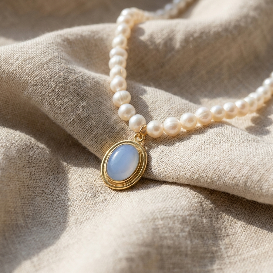 Pearl Moonstone Pendant Necklace