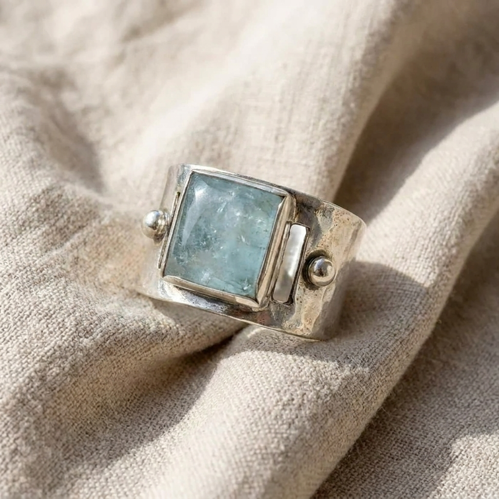 Vintage Green Square Moonstone Ring