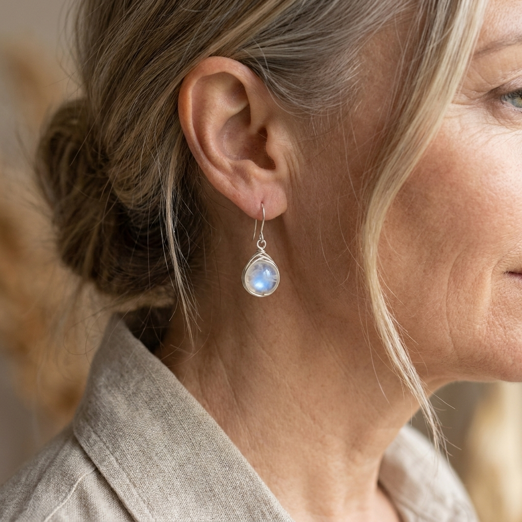 Moonstone Round Drop Earrings