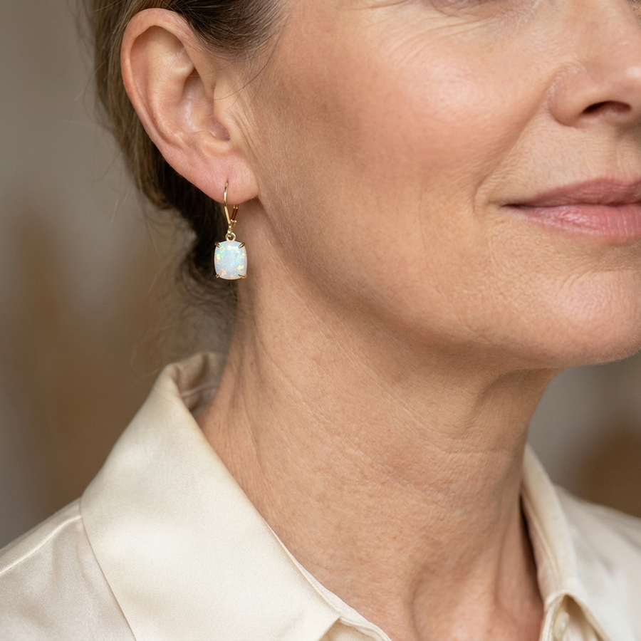 Vintage White Opal Square Earrings