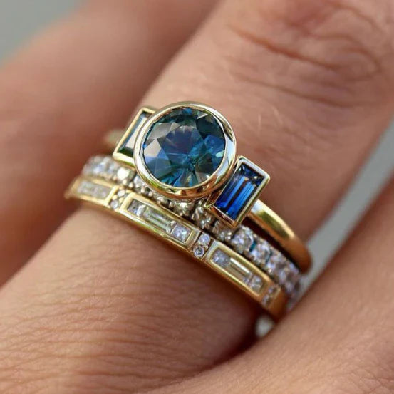 Vintage Gold Blue Ring Set
