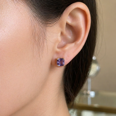 Amethyst Square Gold Studs