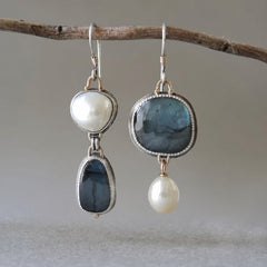 Vintage Blue Stone Pearl Earrings