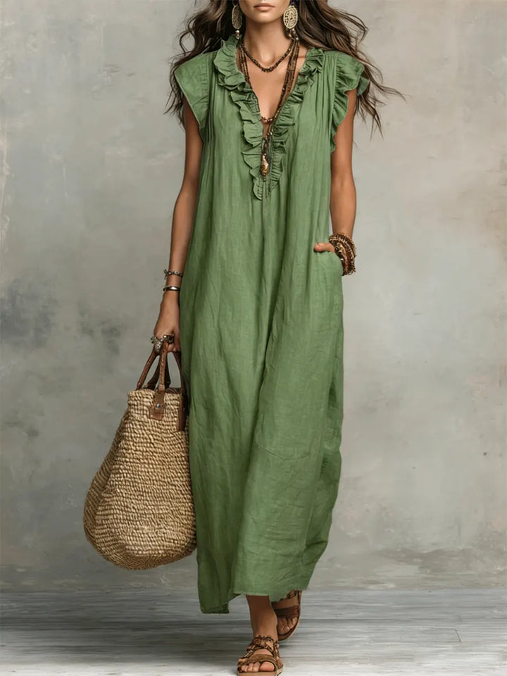 Corin - Flowy Linen Boho Maxi Dress